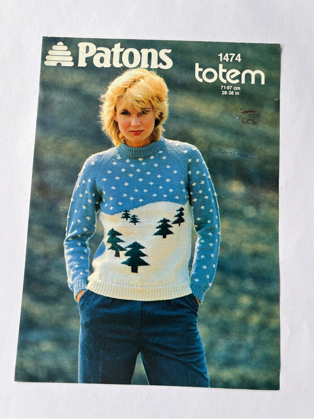 Vintage Patons Totem Knitting Pattern 1474 'Southern Cross' - Fair Isle Pine Tree Sweater, 28-38in