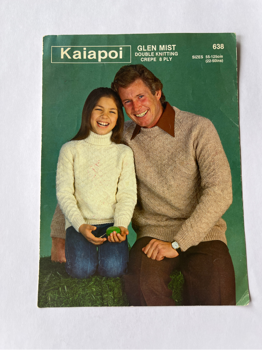 Vintage Kaiapoi Glen Mist Knitting Pattern 638 - Textured Pullover, Double Knitting Crepe, 22-50in