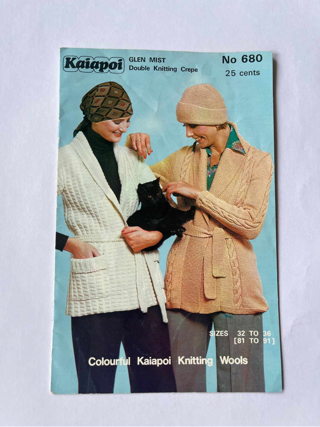 Vintage Kaiapoi Glen Mist Knitting Pattern No. 680 - Cable Cardigan, Double Knitting Crepe, 32-36in