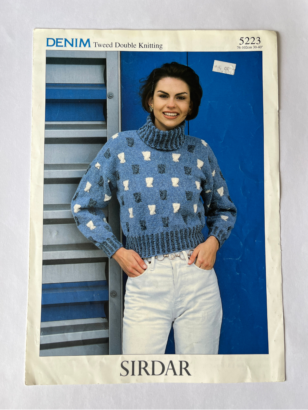 Vintage Sirdar Denim Tweed Knitting Pattern 5223 - Adult Geometric Sweater, Double Knit, 30-40in