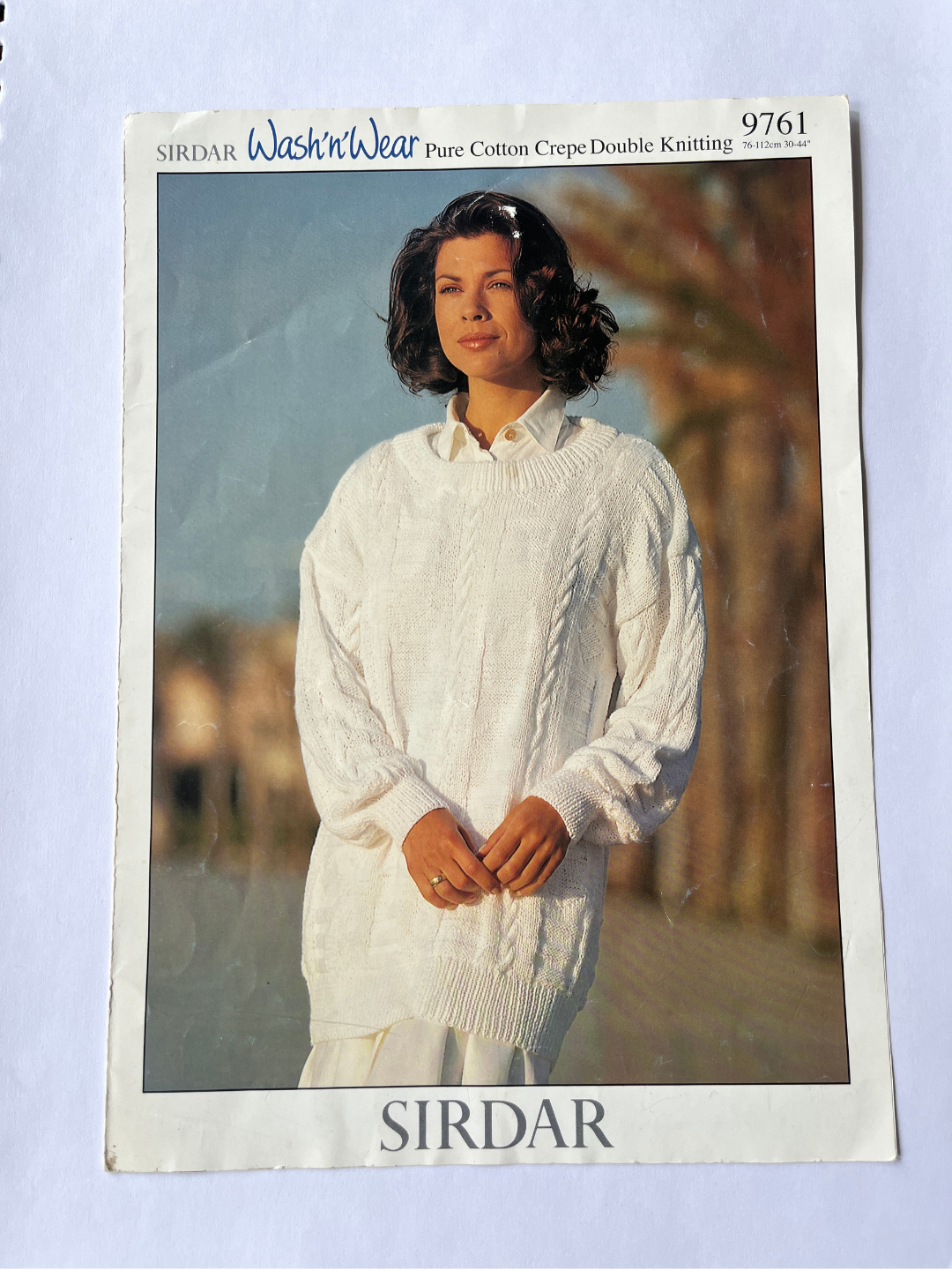 Vintage Sirdar Wash'n'Wear Knitting Pattern 9761 - Cable Crew Neck Sweater, Cotton DK, 30-44in