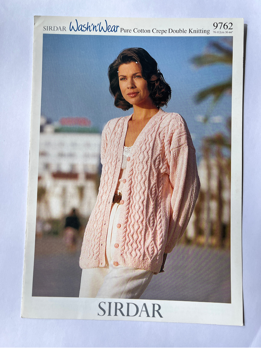 Vintage Sirdar Wash'n'Wear Knitting Pattern 9762 - Cable Cardigan, Cotton DK, 30-44in