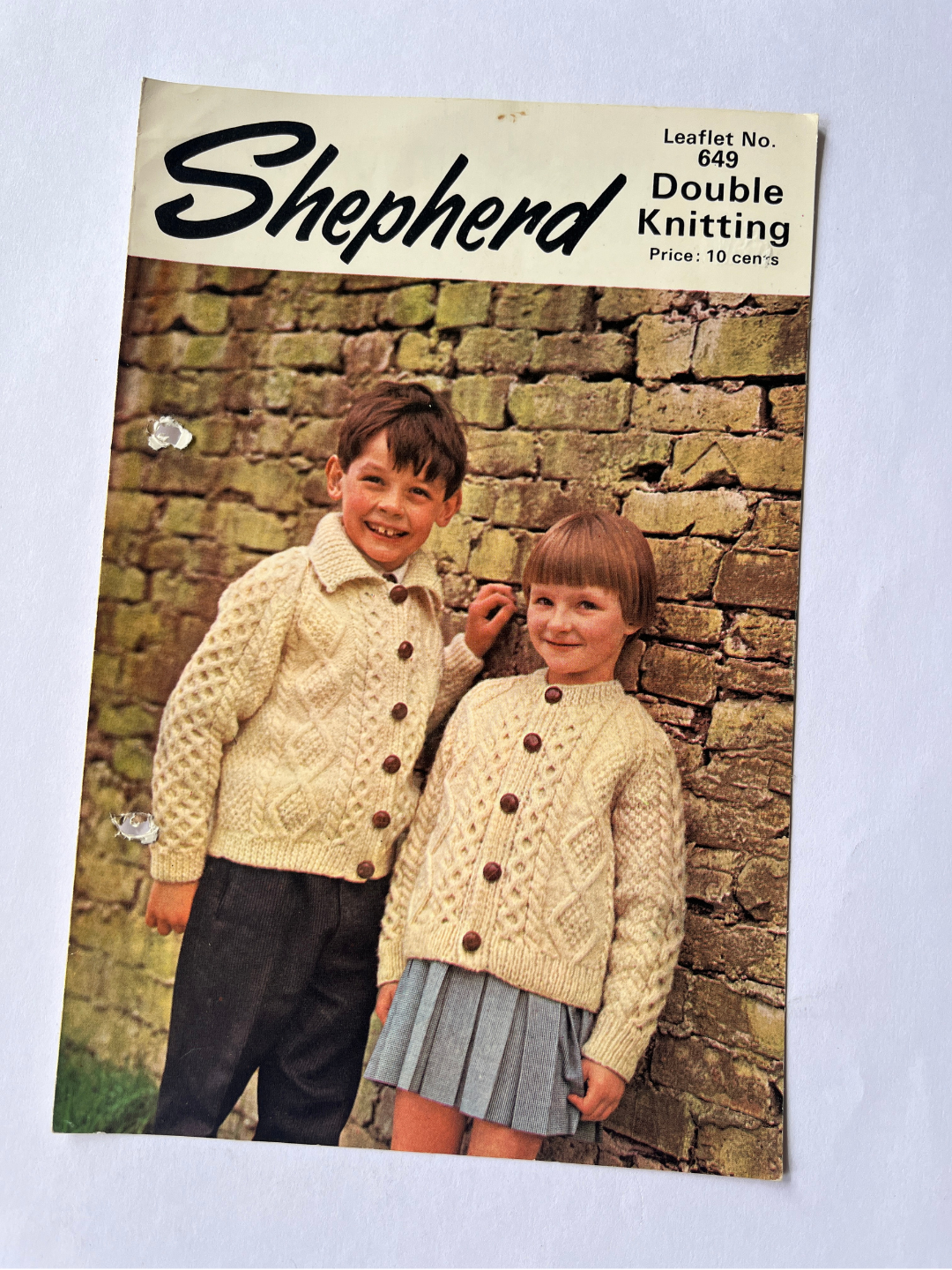 Vintage Shepherd Knitting Pattern 649 - Kids' Aran-Style Button Cardigan, Double Knitting