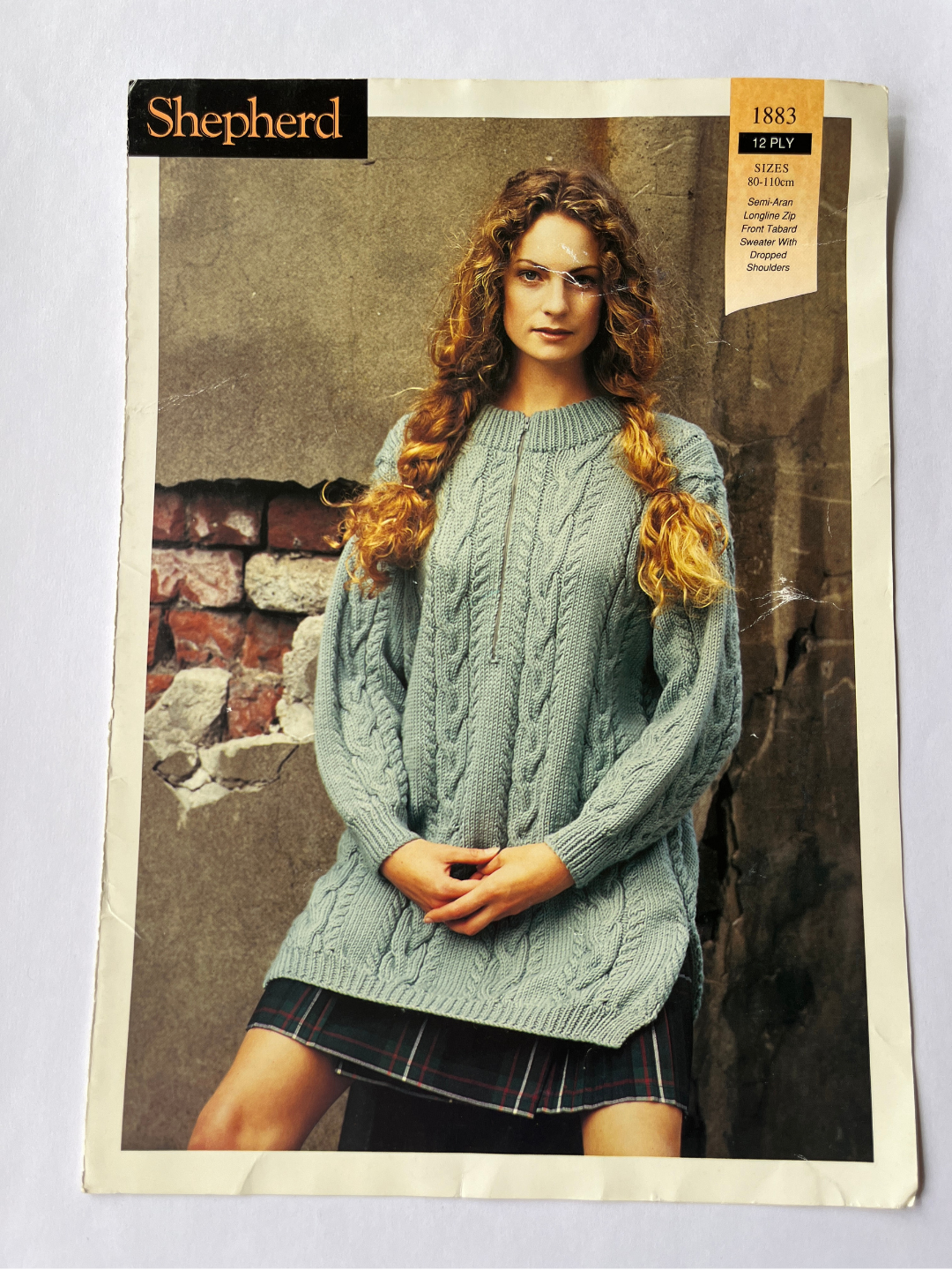 Vintage Shepherd Knitting Pattern 1883 - Semi-Aran Longline Zip Tabard Sweater, 12 Ply, 80-110cm